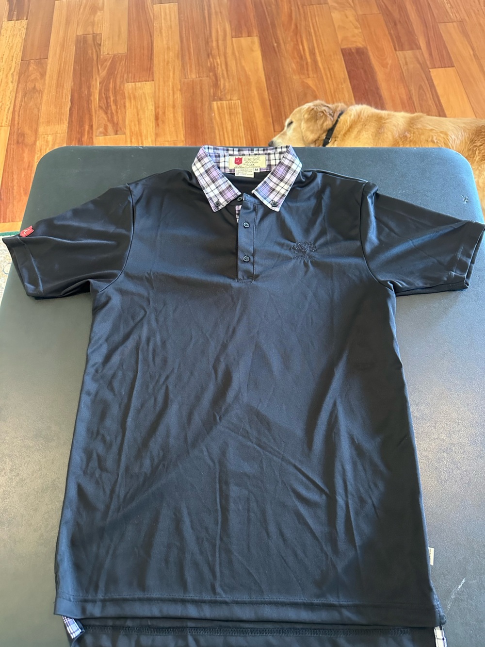 Iliac Golf Men's Black Polo Shirt w Plaid Collar Mens Medium Mission Hills Logo